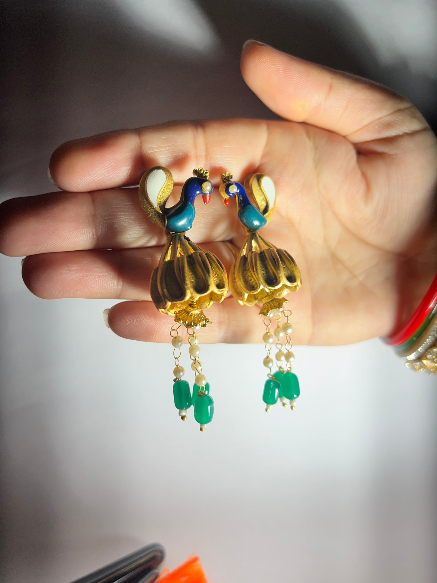 Peacock Design Elegant Multi-Strand Pearl Necklace Set & Matching Earrings