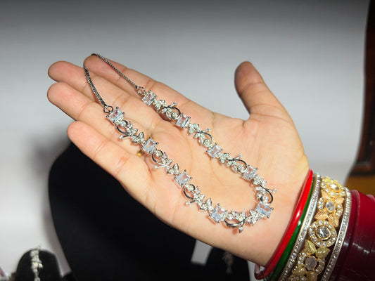 Elegant American Diamond Stone Necklace & Earring Set – Sparkling Bridal/Party Wear Jewelry