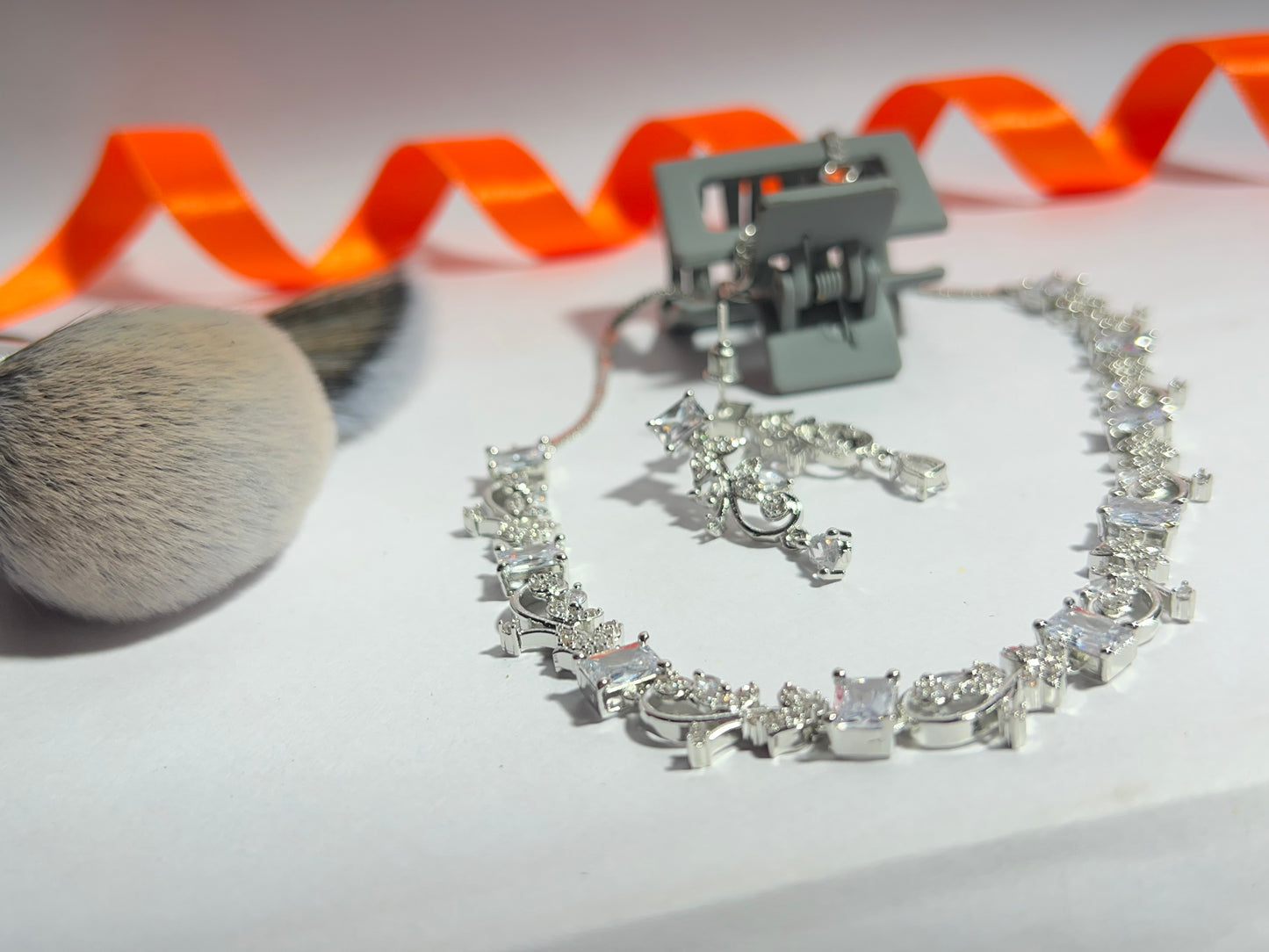 Elegant American Diamond Stone Necklace & Earring Set – Sparkling Bridal/Party Wear Jewelry
