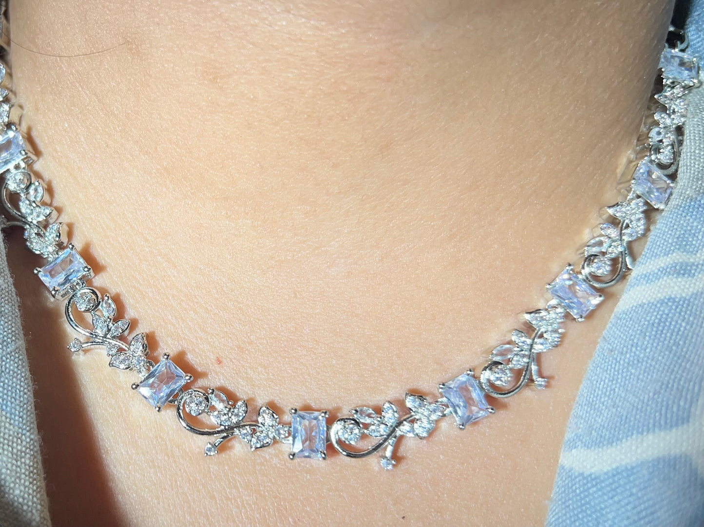 Elegant American Diamond Stone Necklace & Earring Set – Sparkling Bridal/Party Wear Jewelry