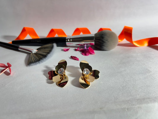 Gold-Tone Floral Statement Earrings with Sparkling Crystal Center