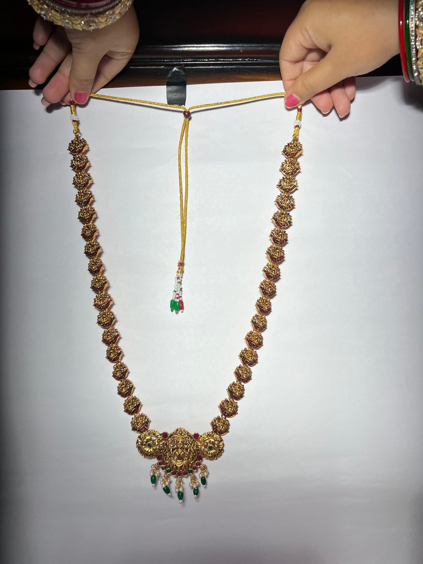 Lakshmi Pendant & Earrings, Temple Jewelry Gold-Plated Necklace Set