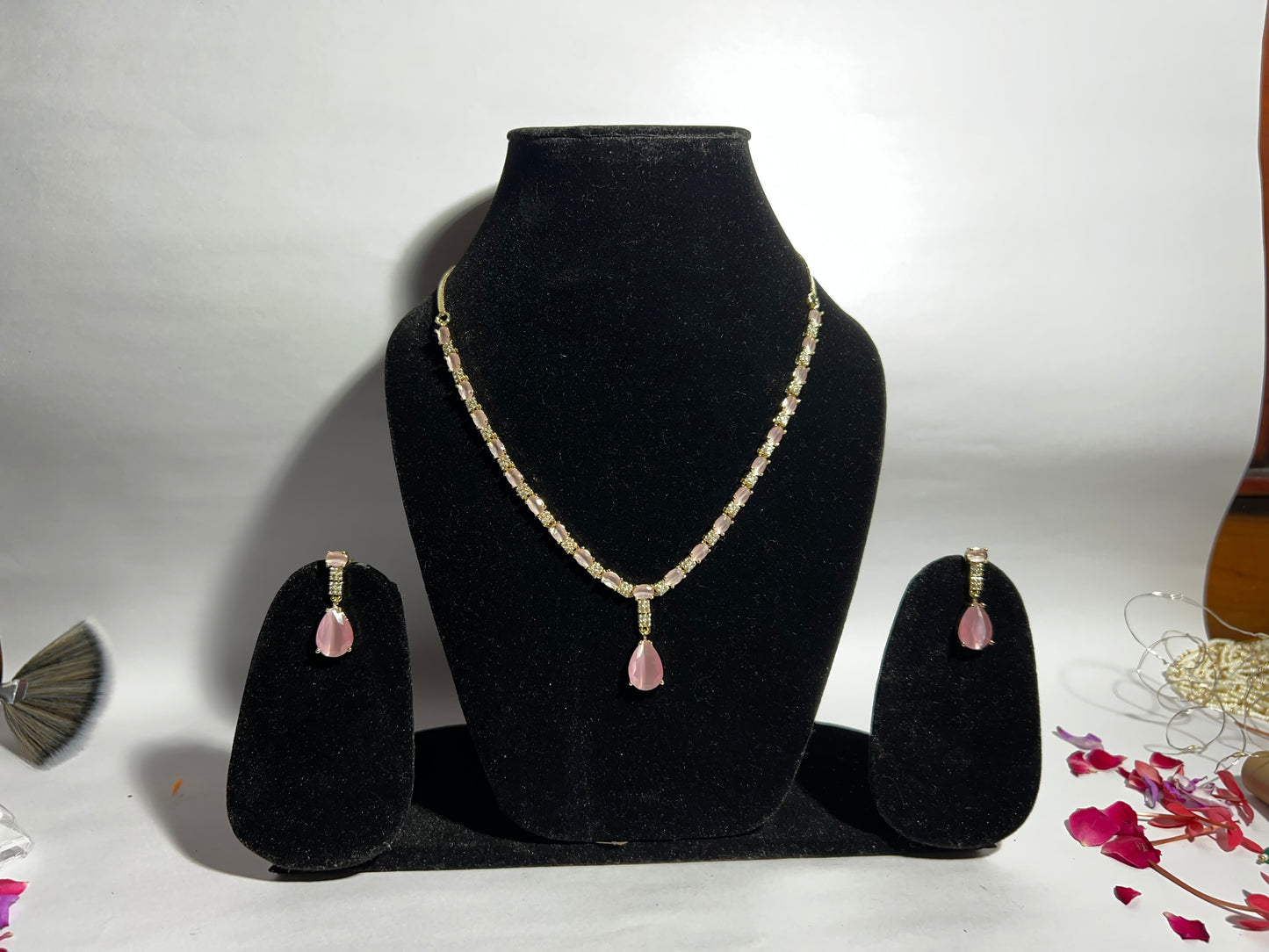 Pink Stone AD (american diamond) Necklace & Earring Set – Bridal/Party Wear Jewelry