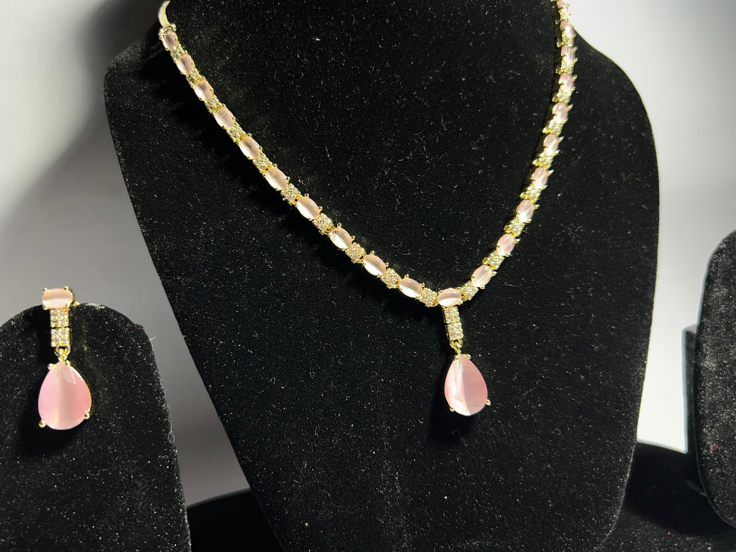 Pink Stone AD (american diamond) Necklace & Earring Set – Bridal/Party Wear Jewelry