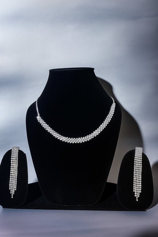 Silver-Platted Non AD Studded Necklace Jewellery SET