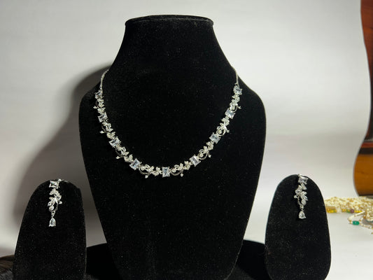 Elegant American Diamond Stone Necklace & Earring Set – Sparkling Bridal/Party Wear Jewelry