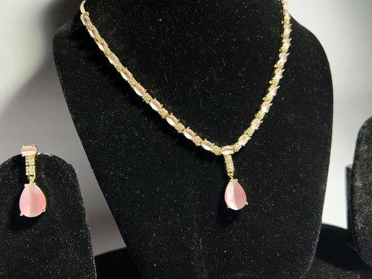 Pink Stone AD (american diamond) Necklace & Earring Set – Bridal/Party Wear Jewelry