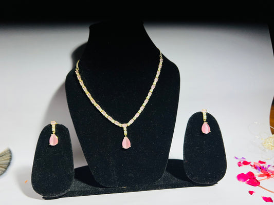 Pink Stone AD (american diamond) Necklace & Earring Set – Bridal/Party Wear Jewelry